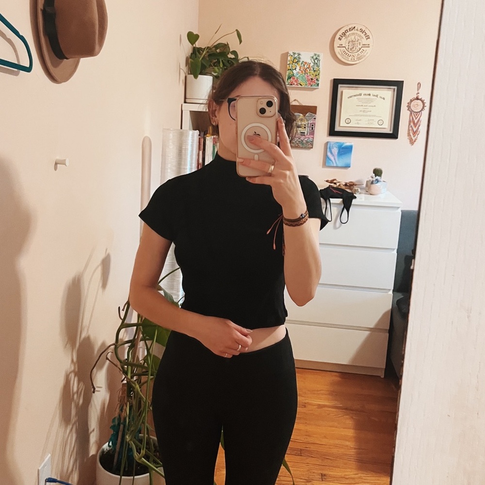 Brandy Melville black short sleeve mockneck top